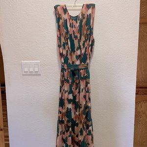 Pleated Tie-Waist Midi Dress